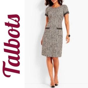 TALBOTS Jolie Metallic Tweed Gold Wool Blend Fringe Career Work Sheath Dress